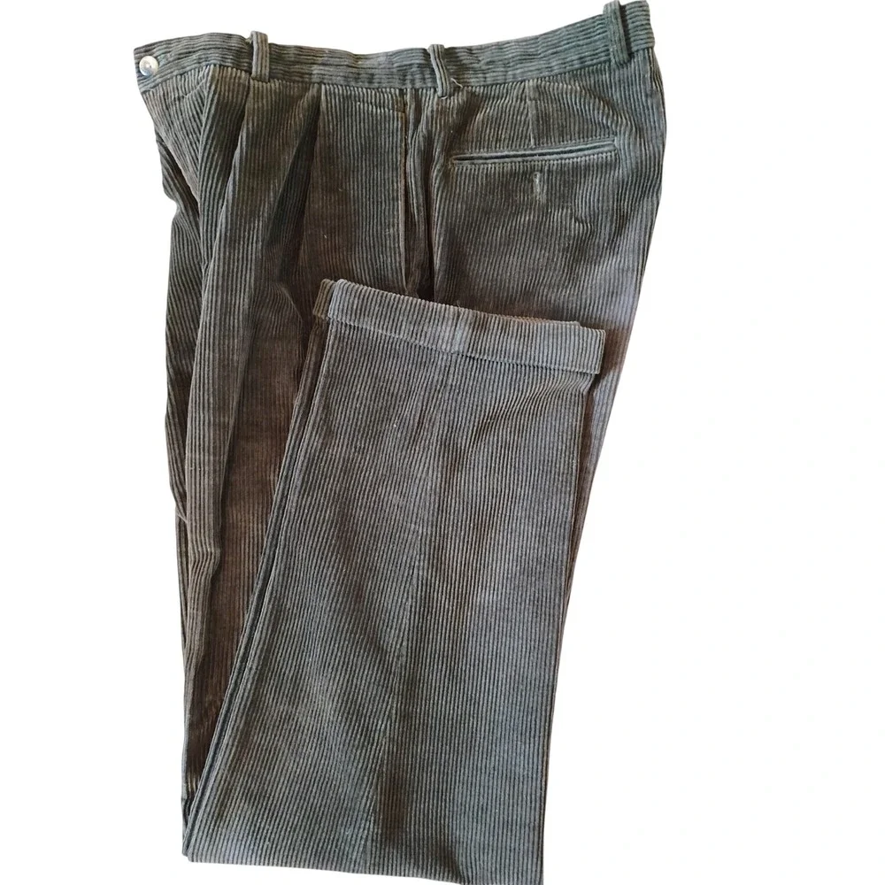 Nautica Mens Corduroy Pants 36x34 Olive Brown Pleated Cuffed Wide Wale Cotton
